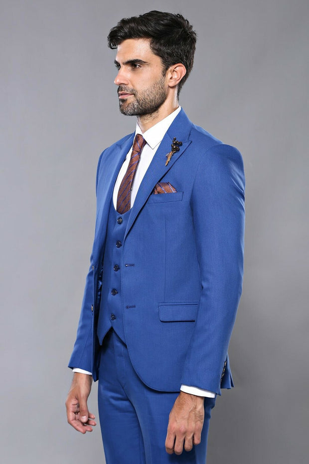 Patterned Blue Vested Men's Suit 3-piece-suit, 36, 38, 40, 42, 46, mens-suit_obsolete, Modern Fit, Slim Fit, Slim Fit Suit, Suit SuitSlim Fit Suit - wessi