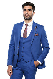 Patterned Blue Vested Men's Suit 3-piece-suit, 36, 38, 40, 42, 46, mens-suit_obsolete, Modern Fit, Slim Fit, Slim Fit Suit, Suit SuitSlim Fit Suit - wessi