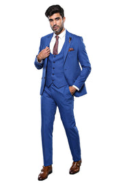 Patterned Blue Vested Men's Suit 3-piece-suit, 36, 38, 40, 42, 46, mens-suit_obsolete, Modern Fit, Slim Fit, Slim Fit Suit, Suit SuitSlim Fit Suit - wessi