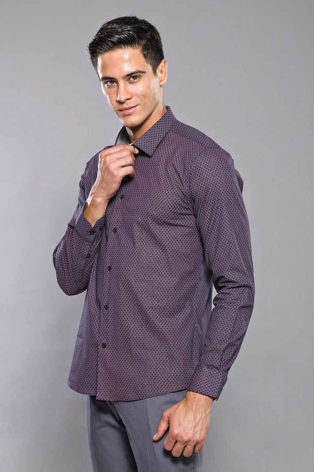 Patterned Purple Men's Shirt | Wessi 3-piece-suit, Brown, Casual, Cuff, Daily, Dot Patterned, Floral, Italian, Long Sleeve, Modern Fit, Patterned, Plaid, Shirt, Slim Fit, Slim Fit Shirt Shirt