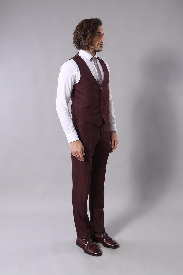 Patterned Burgundy Suit 3-piece-suit, 34, Modern Fit, Peak, Peak Lapel, Slim Fit, Slim Fit Suit, Suit OutletSuit - wessi