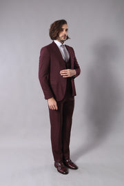 Patterned Burgundy Suit 3-piece-suit, 34, Modern Fit, Peak, Peak Lapel, Slim Fit, Slim Fit Suit, Suit OutletSuit - wessi