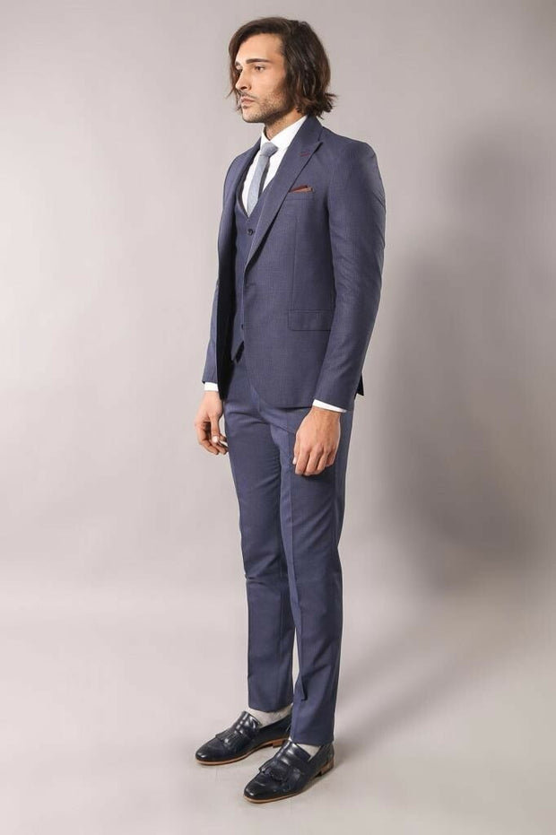 Patterned Dark Blue Suit for Men | Wessi 3 Piece Suits, 3-piece-suit, 36, 40, Blue, Modern Fit, Navy, navy-blue, Slim Fit, Suit, Suit 3 Piece Suits OutletSuit - wessi