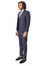 Patterned Dark Blue Suit for Men | Wessi 3 Piece Suits, 3-piece-suit, 36, 40, Blue, Modern Fit, Navy, navy-blue, Slim Fit, Suit, Suit 3 Piece Suits OutletSuit - wessi