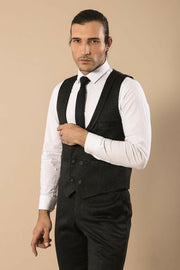 Patterned Double Breasted Black  Waistcoat & Trousers 3-piece-suit, 34, 36, 38, 40, 44, 46, Double Breasted, Modern Fit, Slim Fit, Vest Vest - wessi