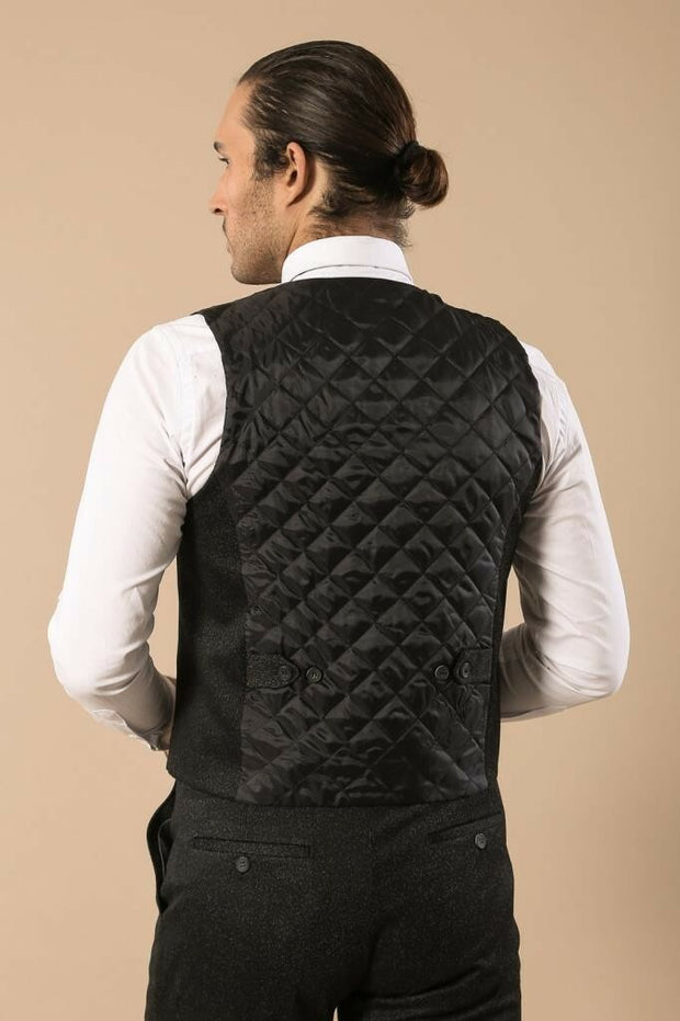 Patterned Double Breasted Black  Waistcoat & Trousers 3-piece-suit, 34, 36, 38, 40, 44, 46, Double Breasted, Modern Fit, Slim Fit, Vest Vest - wessi