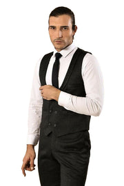 Patterned Double Breasted Black  Waistcoat & Trousers 3-piece-suit, 34, 36, 38, 40, 44, 46, Double Breasted, Modern Fit, Slim Fit, Vest Vest - wessi