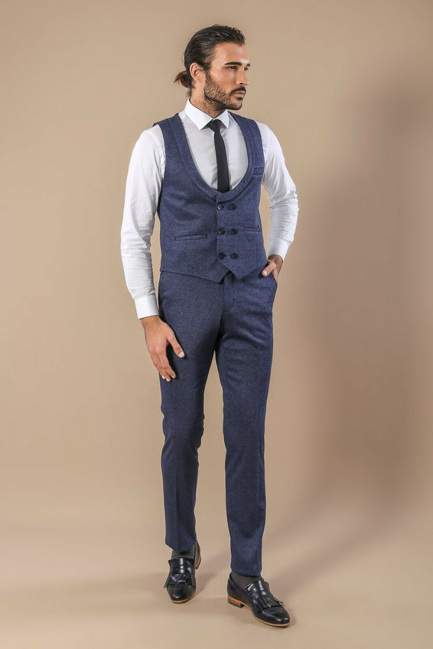 Patterned Double Breasted Blue Waistcoat & Trousers 3-piece-suit, 34, 36, 38, 44, 46, Double Breasted, Modern Fit, Slim Fit, Vest Vest - wessi