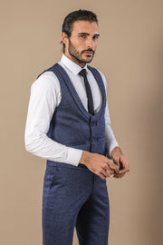 Patterned Double Breasted Blue Waistcoat & Trousers 3-piece-suit, 34, 36, 38, 44, 46, Double Breasted, Modern Fit, Slim Fit, Vest Vest - wessi