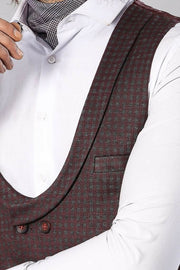 Patterned Double Breasted Burgundy Waistcoat & Trousers 3-piece-suit, 34, 36, 40, Double Breasted, Modern Fit, Slim Fit, Vest Vest - wessi