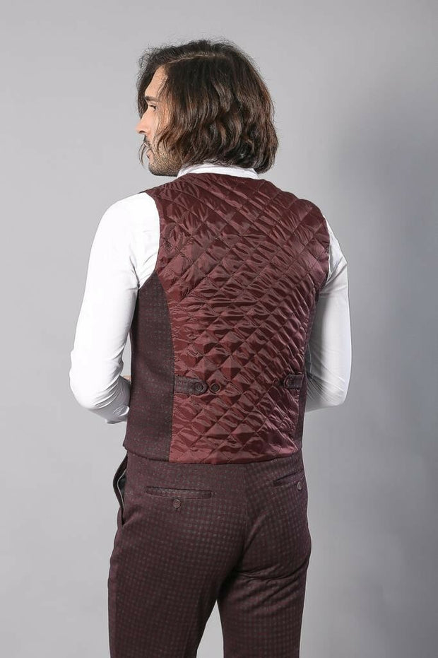 Patterned Double Breasted Burgundy Waistcoat & Trousers 3-piece-suit, 34, 36, 40, Double Breasted, Modern Fit, Slim Fit, Vest Vest - wessi