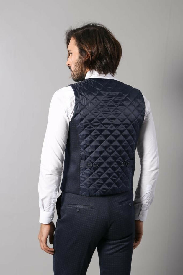 Patterned Double Breasted Dark Navy Waistcoat & Trousers 3-piece-suit, 34, 40, 44, blue, Double Breasted, Modern Fit, Navy, Navy Blue, Slim Fit, Vest Vest - wessi