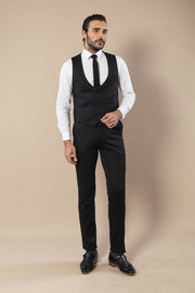 Patterned Double Breasted Navy Blue Waistcoat & Trousers 3-piece-suit, 34, 36, 38, 40, 42, 44, 46, Blue, Double Breasted, Modern Fit, Navy, navy-blue, Slim Fit, Vest Vest - wessi