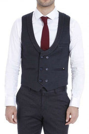 Patterned Double Breasted Navy Blue Waistcoat & Trousers 3-piece-suit, 34, 36, 38, 40, 42, 44, 46, Blue, Double Breasted, Modern Fit, Navy, navy-blue, Slim Fit, Vest Vest - wessi