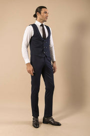 Patterned Double Dreasted Dark Navy Waistcoat & Trousers 3-piece-suit, 34, 36, 38, 40, 42, 44, 46, Blue, Navy, Navy Blue, Vest Vest - wessi