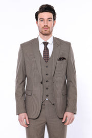 Patterned Light Brown Blazer 3-piece-suit, 40, Men's Blazers, Modern Fit, Peak, Peak Lapel, Slim Fit, Slim Fit Blazers Men's BlazersSlim Fit Blazers - wessi