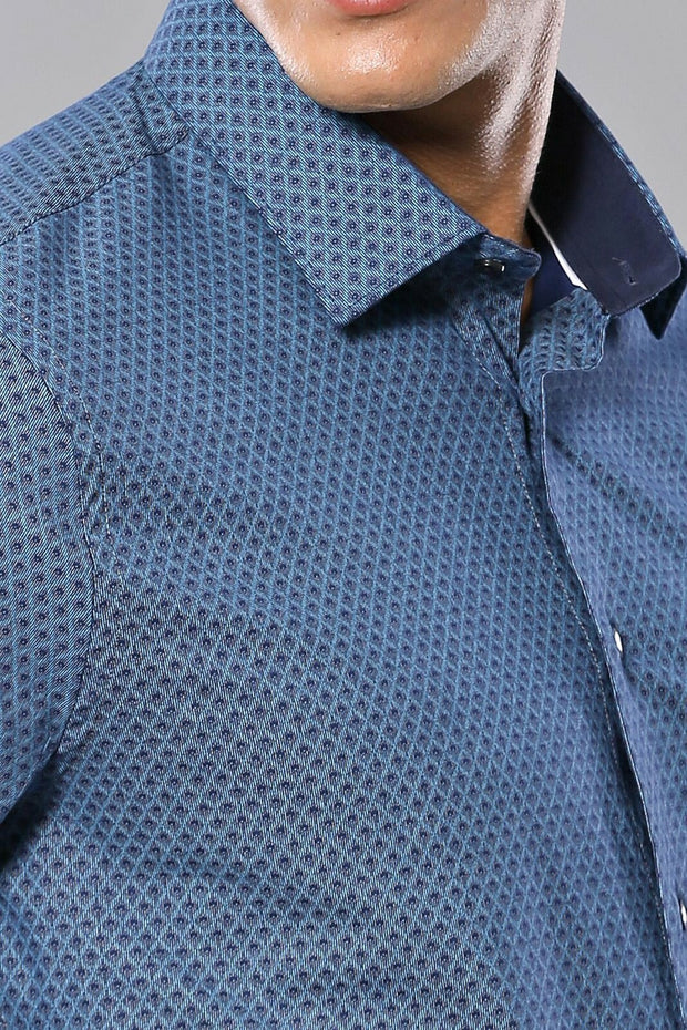 Patterned Long Sleeve Blue Shirt | Wessi 3-piece-suit, blue, Casual, Cuff, Daily, Dot Patterned, Italian, Long Sleeve, Modern Fit, Patterned, Plaid, Shirt, Slim Fit, Slim Fit Shirt ShirtSlim 