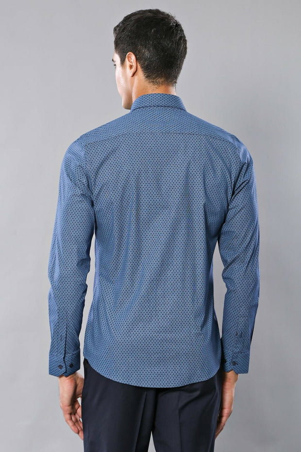 Patterned Long Sleeve Blue Shirt | Wessi 3-piece-suit, blue, Casual, Cuff, Daily, Dot Patterned, Italian, Long Sleeve, Modern Fit, Patterned, Plaid, Shirt, Slim Fit, Slim Fit Shirt ShirtSlim 