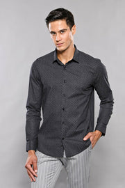 Patterned Long Sleeve Dark Grey Shirt 3-piece-suit, Black, Casual, Cuff, Daily, Floral, Grey, Italian, L, Long Sleeve, M, Modern Fit, Patterned, S, Shirt, Short Sleeve, Slim Fit, Slim Fit Shi