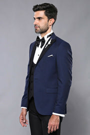 Patterned Navy Blue Slim-Fit Tuxedo 3-piece-suit, 34, 36, 38, 40, 42, 44, 46, Blue, Double Breasted, Modern Fit, Navy, Navy Blue, Party, Peak, Peak Lapel, Slim Fit, Slim Fit Suit, Suit, Weddi