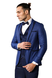 Patterned Navy Blue Wedding Suit 3-piece-suit, 34, 36, 38, 40, 42, Blue, Double Breasted, mens-suit_obsolete, Modern Fit, Navy, Navy Blue, Party, Peak, Peak Lapel, Slim Fit, Slim Fit Suit, Su