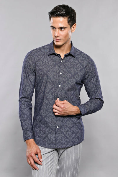 Patterned Navy Shirt | Wessi 3-piece-suit, Blue, Casual, Cuff, Daily, Floral, Italian, Long Sleeve, Modern Fit, Navy, navy-blue, Patterned, Shirt, Slim Fit, Slim Fit Shirt ShirtSlim Fit Shirt