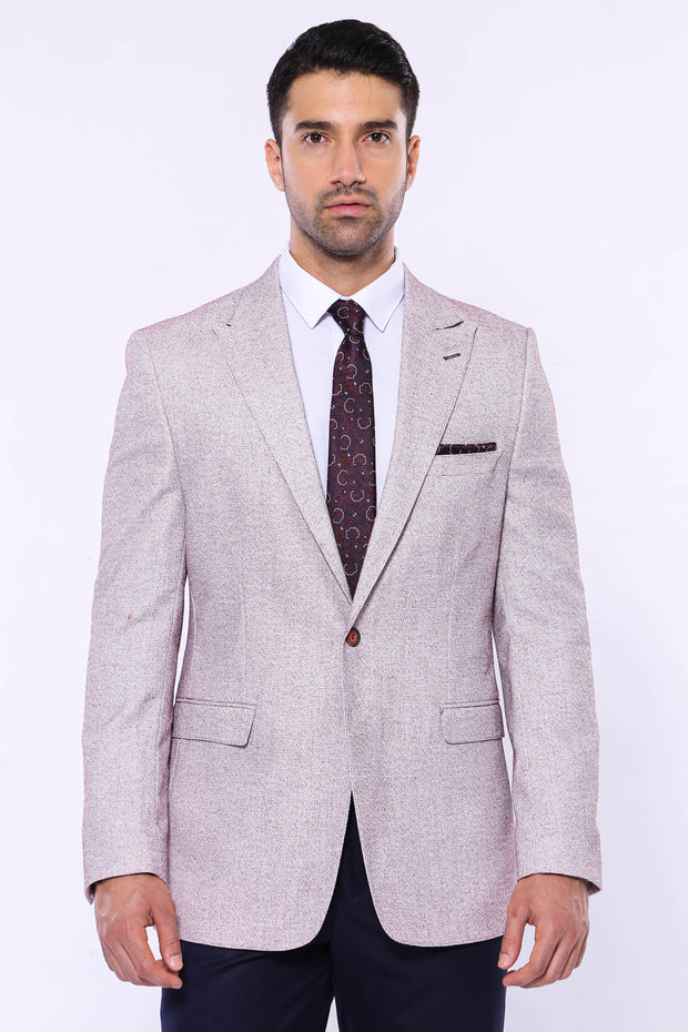 Patterned Slim-Fit Claret Red Blazer $50 - $100, 34, 36, 38, 40, 42, 44, 46, 48, 6 Drop, Casual, Casual Blazer, Daily, Italian, Men's Blazers, Modern Fit, Peak, Peak Lapel, pink, Slim Fit, Sp