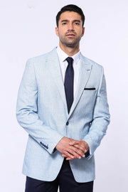 Patterned Slim-Fit Sky Blue Blazer $50 - $100, 34, 36, 38, 40, 42, 44, 46, 48, 6 Drop, blue, Blue Blazer, Casual, Daily, Men's Blazers, Modern Fit, Peak, Peak Lapel, Slim Fit, Sport Men's Bla