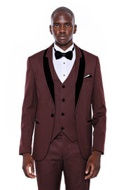 Patterned Velvet Lapel Burgundy Groom Suit 34, 36, 38, 40, 42, 44, 46, 48, Burgundy, Burgundy Tuxedo, Party, Tuxedo, Wedding TuxedoBurgundy Tuxedo - wessi