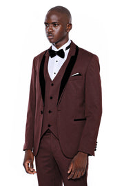 Patterned Velvet Lapel Burgundy Groom Suit 34, 36, 38, 40, 42, 44, 46, 48, Burgundy, Burgundy Tuxedo, Party, Tuxedo, Wedding TuxedoBurgundy Tuxedo - wessi