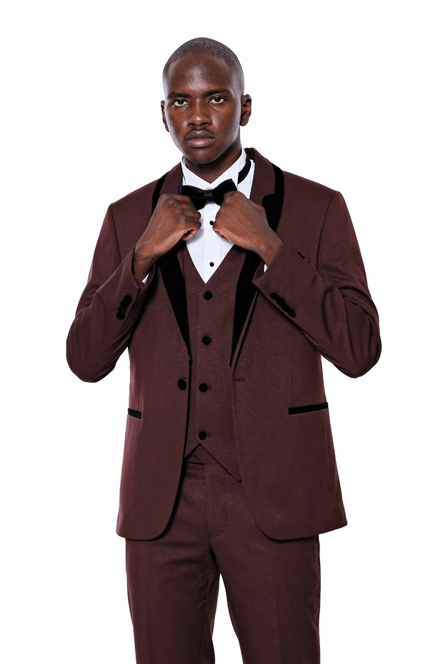 Patterned Velvet Lapel Burgundy Groom Suit 34, 36, 38, 40, 42, 44, 46, 48, Burgundy, Burgundy Tuxedo, Party, Tuxedo, Wedding TuxedoBurgundy Tuxedo - wessi