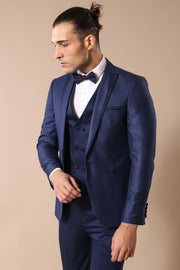 Patterned Vested Dark Blue Tuxedo 3-piece-suit, 34, 36, 38, 40, Blue, Double Breasted, mens-suit_obsolete, Modern Fit, Navy, navy-blue, Party, Slim Fit, Slim Fit Suit, Suit, Wedding OutletSui