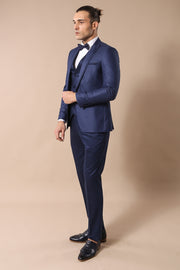 Patterned Vested Dark Blue Tuxedo 3-piece-suit, 34, 36, 38, 40, Blue, Double Breasted, mens-suit_obsolete, Modern Fit, Navy, navy-blue, Party, Slim Fit, Slim Fit Suit, Suit, Wedding OutletSui