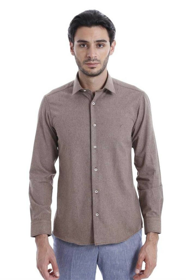 Patterned Wool Dark Brown Shirt 3-piece-suit, Brown, Casual Shirt, Cuff, Long Sleeve, Modern Fit, Patterned, S, Shirt, Slim Fit ShirtCasual Shirt - wessi