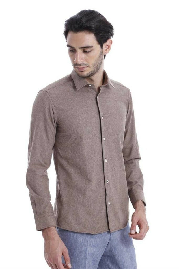 Patterned Wool Dark Brown Shirt 3-piece-suit, Brown, Casual Shirt, Cuff, Long Sleeve, Modern Fit, Patterned, S, Shirt, Slim Fit ShirtCasual Shirt - wessi