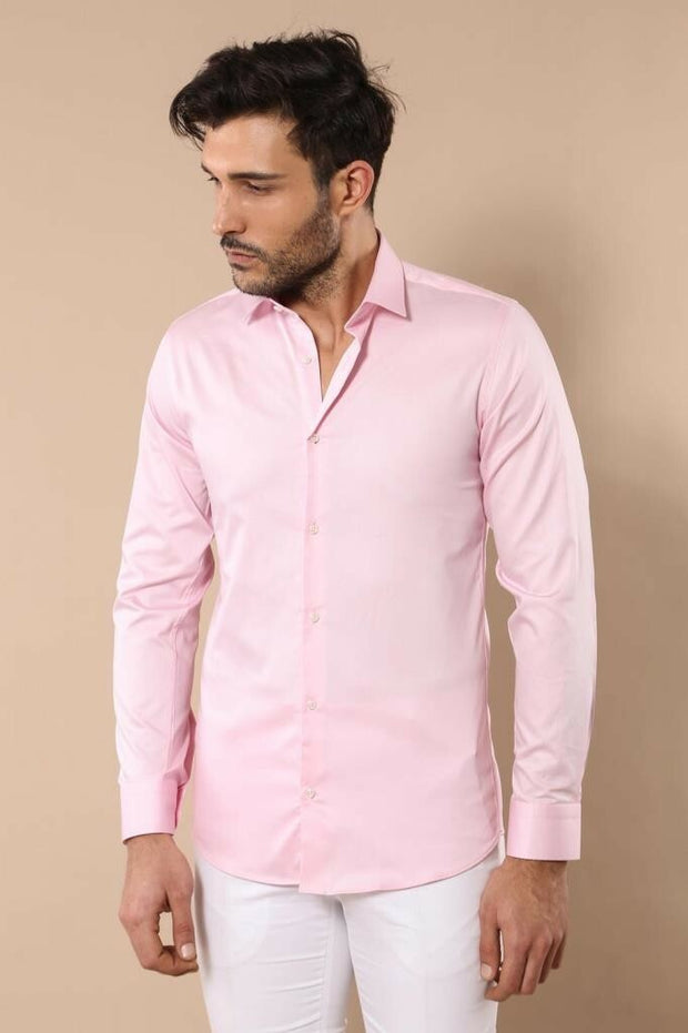 Pink Cotton Shirt | Wessi 3-piece-suit, Basic, Casual, Daily, Dress Shirt, Italian, Modern Fit, Office, pink, Plain, Satin Blend, Shirt, Slim Fit ShirtDress Shirt - wessi