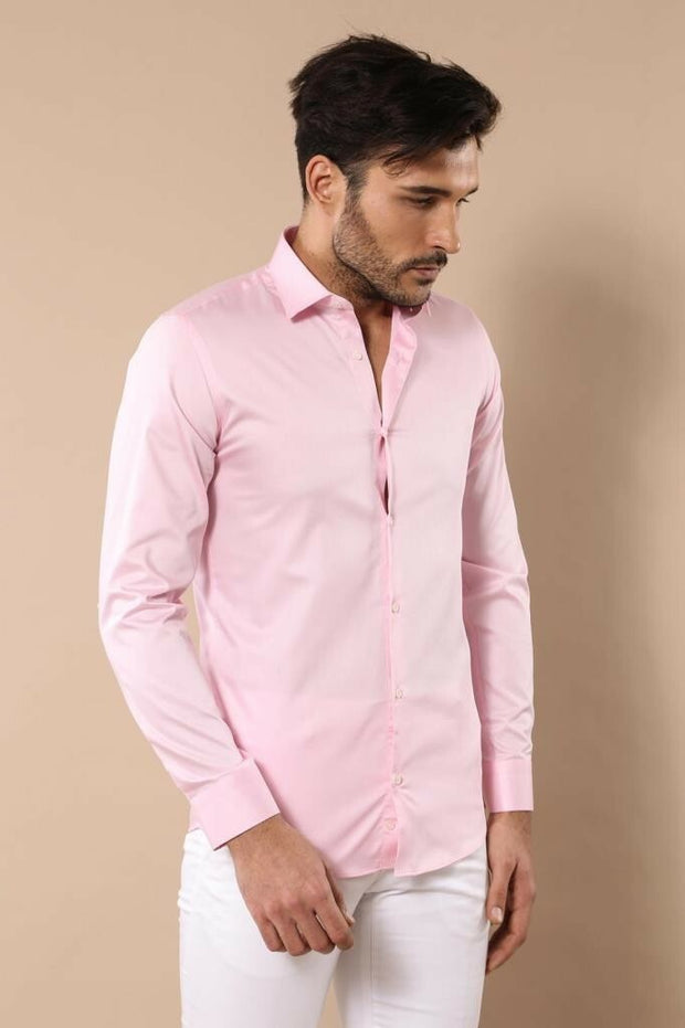 Pink Cotton Shirt | Wessi 3-piece-suit, Basic, Casual, Daily, Dress Shirt, Italian, Modern Fit, Office, pink, Plain, Satin Blend, Shirt, Slim Fit ShirtDress Shirt - wessi