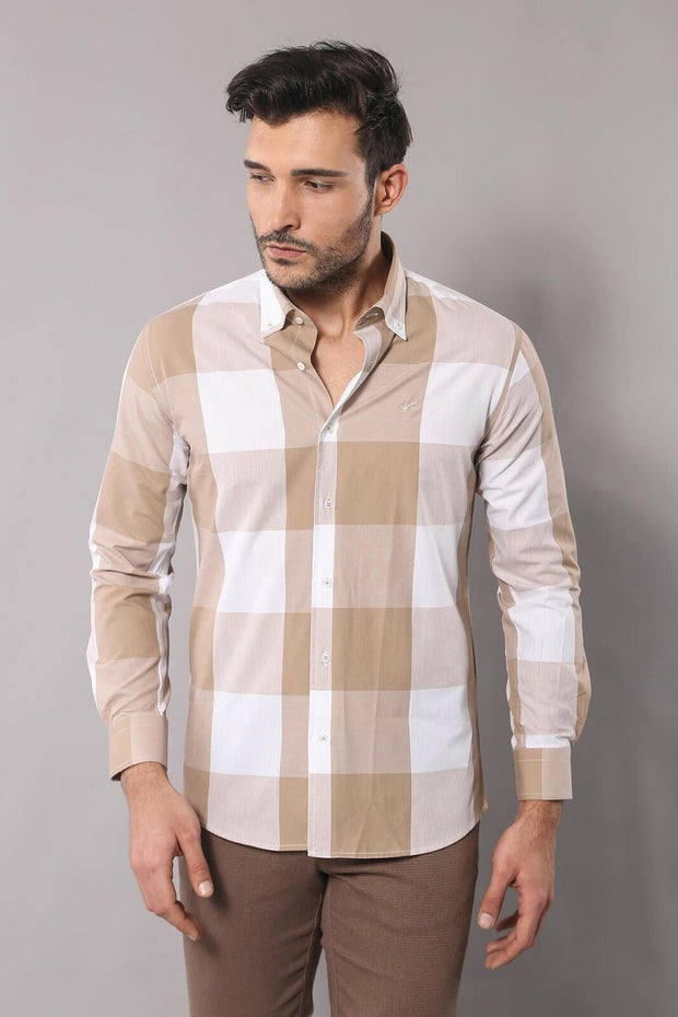 Plaid Beige Shirt | Wessi 3-piece-suit, Casual, Checked, Daily, Floral, Italian, Modern Fit, Patterned, Plaid, Shirt, Slim Fit, Slim Fit Shirt, Sport ShirtSlim Fit Shirt - wessi