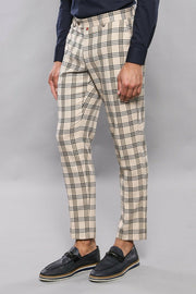 Plaid Beige Slim-Fit Trousers | Wessi 28, 3-piece-suit, 30, 32, 34, Casual, Checked, Daily, Modern Fit, Party, Patterned, Plaid, Slim Fit, Trouser, Trousers TrouserTrousers - wessi