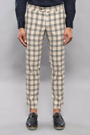 Plaid Beige Slim-Fit Trousers | Wessi 28, 3-piece-suit, 30, 32, 34, Casual, Checked, Daily, Modern Fit, Party, Patterned, Plaid, Slim Fit, Trouser, Trousers TrouserTrousers - wessi