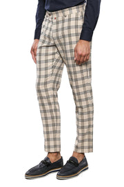 Plaid Beige Slim-Fit Trousers | Wessi 28, 3-piece-suit, 30, 32, 34, Casual, Checked, Daily, Modern Fit, Party, Patterned, Plaid, Slim Fit, Trouser, Trousers TrouserTrousers - wessi