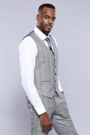 Plaid Grey Blue Vest | Wessi 3-piece-suit, 36, 38, 40, 42, 46, 48, Checked, Modern Fit, Plaid, Slim Fit, Vest Vest - wessi