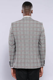 Checked Grey Orange Combined Suit | Wessi 3 Piece Suits, 3-piece-suit, 36, 38, 40, 42, 44, 46, Checked, Combined, Combined Suit, mens-suit, mens-suit_obsolete, Peak, Peak Lapel, Plaid, Suit S