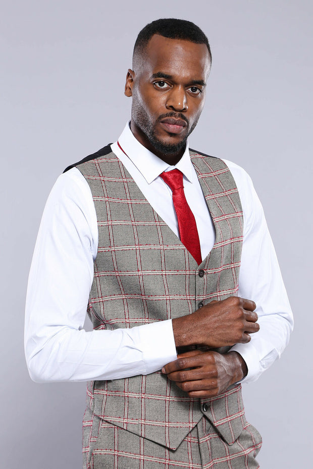 Plaid Grey Vest | Wessi 3-piece-suit, 36, 38, 40, 42, 46, 48, Checked, Modern Fit, Plaid, Slim Fit, Vest Vest - wessi