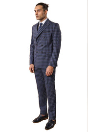 Plaid Navy Blue Men's Double Breasted Suit | Wessi 3-piece-suit, 36, 40, 42, 44, Blue, Checked, Daily, Double Breasted, mens-suit_obsolete, Modern Fit, Navy, Navy Blue, Navy Blue Suit, Peak, 