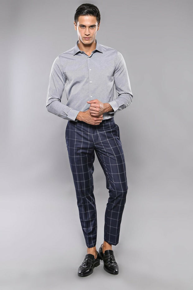 Navy blue checkered store pants