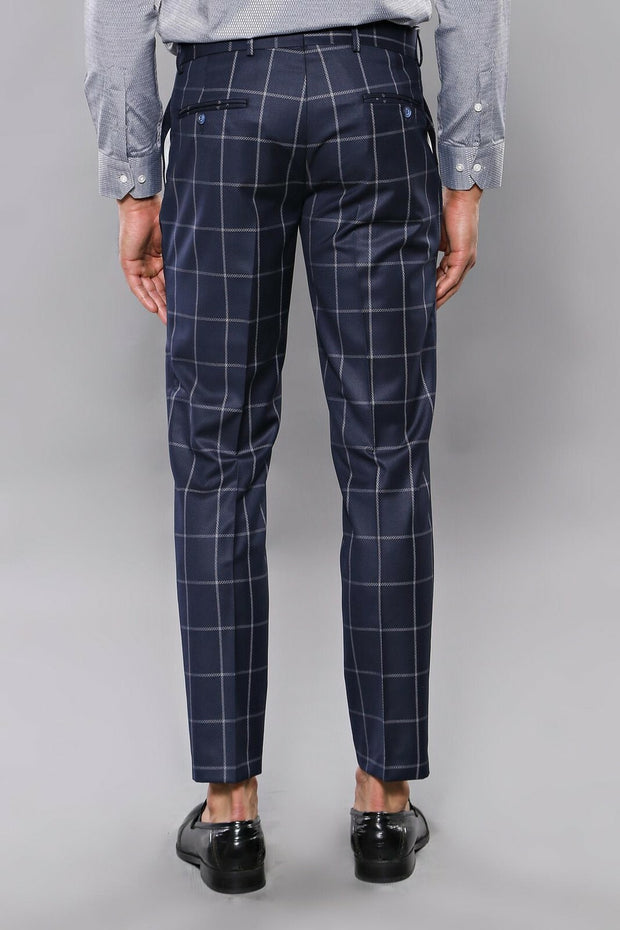 Plaid Navy Blue Trousers | Wessi 28, 3-piece-suit, 30, Blue, Casual, Checked, Daily, Modern Fit, Navy, navy-blue, Patterned, Plaid, Slim Fit, Trouser, Trousers TrouserTrousers - wessi