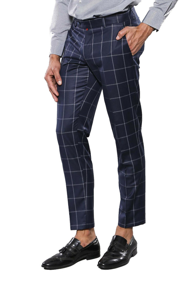 Plaid Navy Blue Trousers | Wessi 28, 3-piece-suit, 30, Blue, Casual, Checked, Daily, Modern Fit, Navy, navy-blue, Patterned, Plaid, Slim Fit, Trouser, Trousers TrouserTrousers - wessi