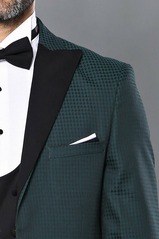 Plaid Patterned Green Tuxedo | Wessi 3-piece-suit, 34, 36, 38, 40, 42, 44, 46, Modern Fit, Party, Peak, Peak Lapel, Slim Fit, Slim Fit Suit, Suit, Wedding SuitSlim Fit Suit - wessi