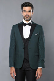 Plaid Patterned Green Tuxedo | Wessi 3-piece-suit, 34, 36, 38, 40, 42, 44, 46, Modern Fit, Party, Peak, Peak Lapel, Slim Fit, Slim Fit Suit, Suit, Wedding SuitSlim Fit Suit - wessi